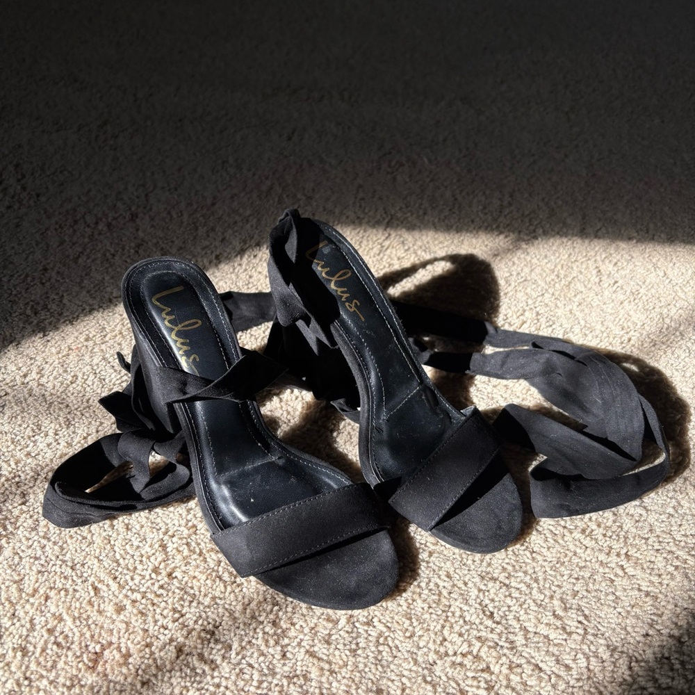 Lulus Alta Black Suede Lace-Up Heels
